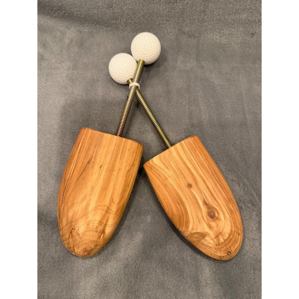 RARE Vintage 1990s Brookstone Golf Ball Wood Shoe Trees Shapers - Picture 2 of 3